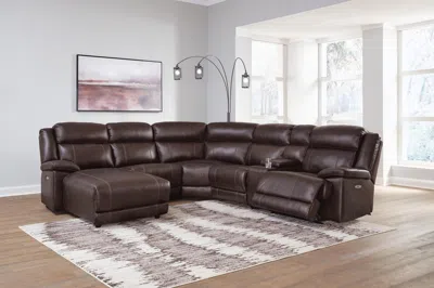 Ashley Vonkurt 6-piece Power Leather Reclining Modular Sectional With Chaise Leather In Dark Brown