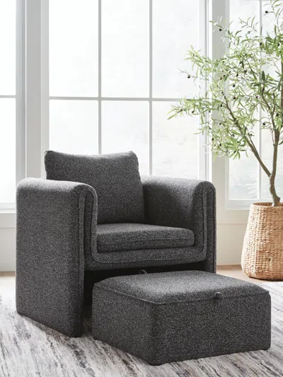 Ashley Vreni Accent Chair With Ottoman In Charcoal/black