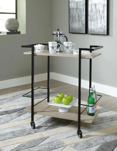 Ashley Waylowe Bar Cart With 2 Bottle Holders And Casters In Brown/black