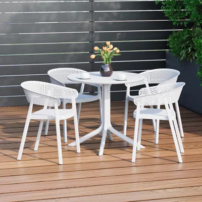 Ashley Westin Furniture Frond & Form Outdoor Round Dining Table And 4 Scoop Back Chairs In White