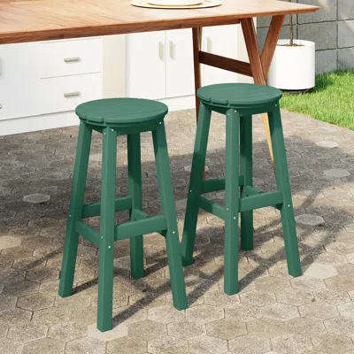 Ashley Westin Furniture Otto Outdoor Round Bar Stool (set Of 2) In Dark Green