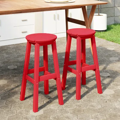 Ashley Westin Furniture Otto Outdoor Round Bar Stool (set Of 2) In Red