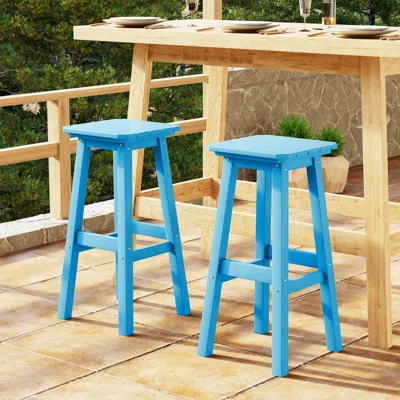 Ashley Westin Furniture Otto Outdoor Square Bar Stool (set Of 2) In Pacific Blue