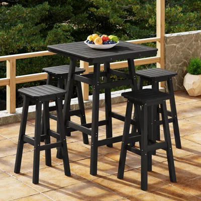 Ashley Westin Furniture Otto Outdoor Square Bar Table And 4 Stools In Black