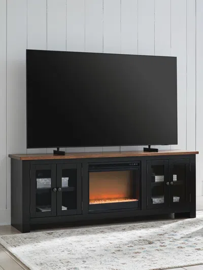 Ashley Wildenauer 76" Tv Stand With Electric Fireplace In Brown/black
