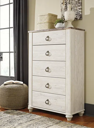 Ashley Willowton 5 Drawer Chest Of Drawers In Whitewash
