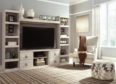 Ashley Willowton Entertainment Center With 60" Tv Stand In Whitewash