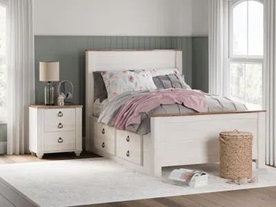 Ashley Willowton Full Panel Bed With 2 Storage Drawers In Whitewash