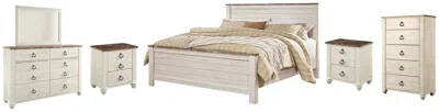 Ashley Willowton King Panel Bed With Mirrored Dresser In Whitewash