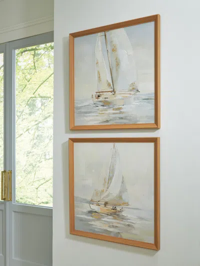 Ashley Winbrook Wall Art Set (set Of 2) In Gray/tan/gold Finish