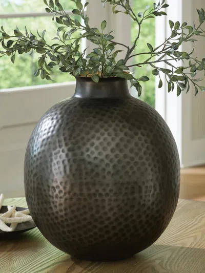 Ashley Woody Vase In Pewter/gold Finish