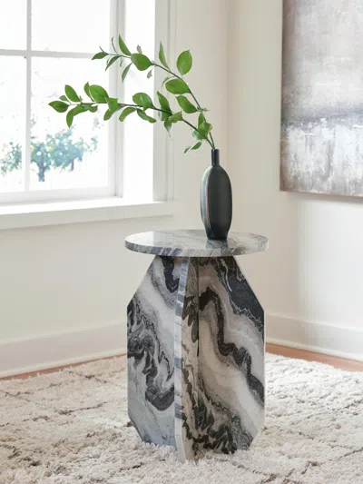 Ashley Wrenlane Accent Table In Black/white/taupe