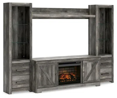 Ashley Wynnlow 4-piece Entertainment Center With 63" Tv Stand And Electric Fireplace In Gray