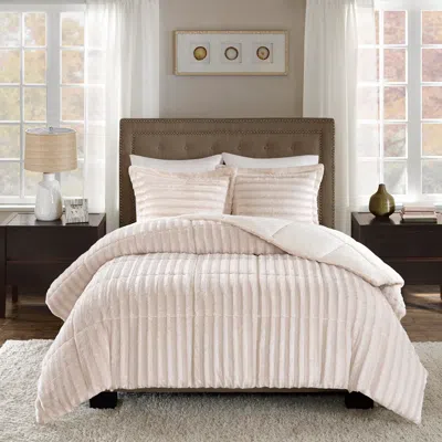 Ashley York Faux Fur Full/queen Comforter Mini Set In Champagne