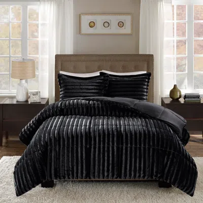 Ashley York Faux Fur King/california King Comforter Mini Set In Black