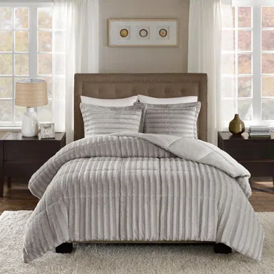Ashley York Faux Fur King/california King Comforter Mini Set In Gray