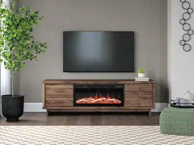 Ashley Zadilyn 72" Tv Stand With Electric Fireplace In Brown