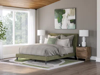 Ashley Zadilyn Queen Upholstered Bed With Roll Slats In Sage Green