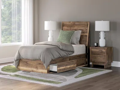 Ashley Zadilyn Twin Panel Bed With Storage In Brown