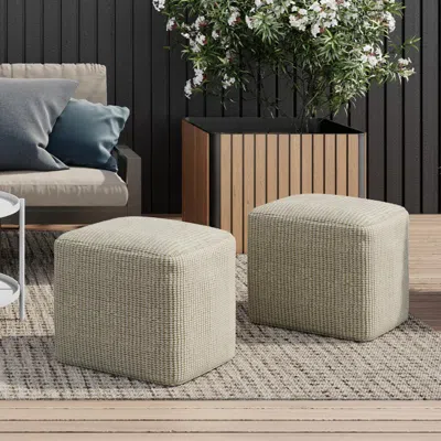 Ashley Zelma Indoor/outdoor Square Woven Pouf In Cream
