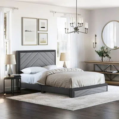 Ashley Ziggy King Upholstered Faux Leather Platform Bed In Gray/black