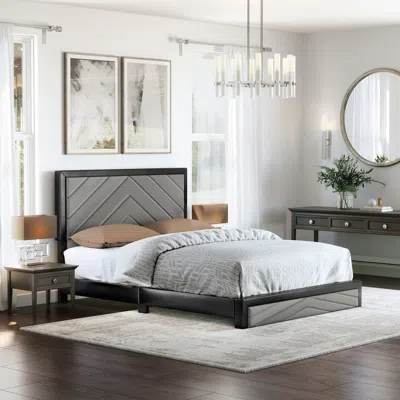 Ashley Ziggy Queen Upholstered Faux Leather Platform Bed In Gray/black