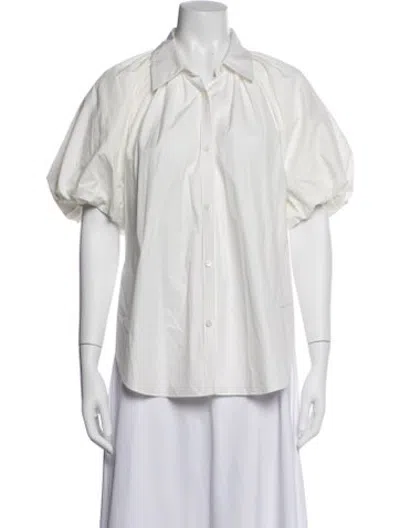 Pre-owned Ashlyn Short Sleeve Button-up Top In White