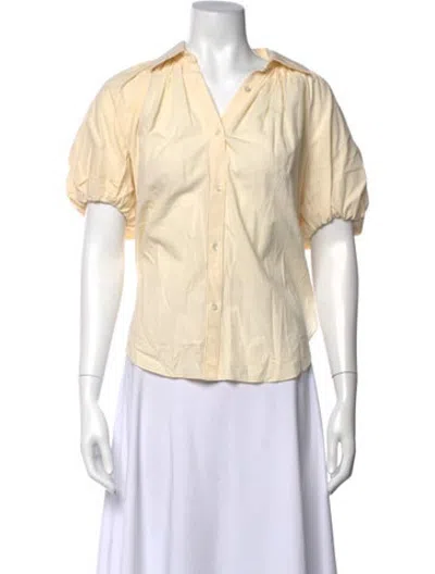 Pre-owned Ashlyn V-neck Short Sleeve Blouse In Neutrals