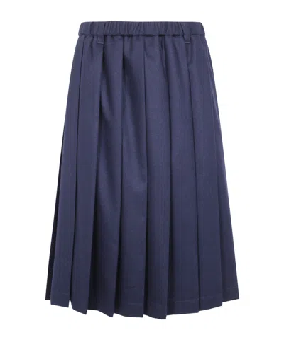 Aspesi Pleated Classic Midi Skirt In Blue