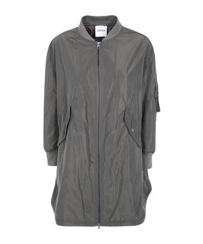 Aspesi Zip-front Parka Coat In Gray