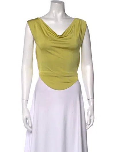 Pre-owned Asta Resort Cowl Neck Sleeveless Top In Green/yellow