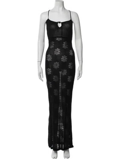 Pre-owned Asta Resort Floral Print Long Dress In Black