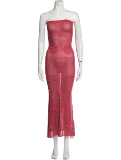 Pre-owned Asta Resort Floral Print Long Dress In Red