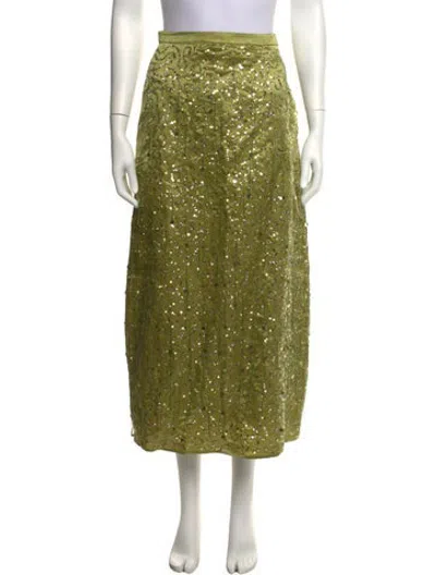 Pre-owned Asta Resort Linen Long Skirt In Green