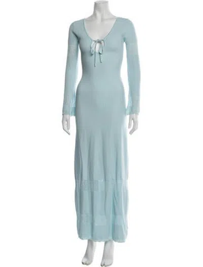 Pre-owned Asta Resort V-neck Long Dress In Blue