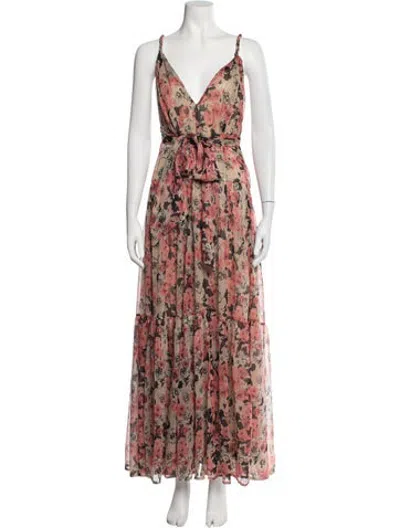 Pre-owned Astr Floral Print Long Dress In Neutrals