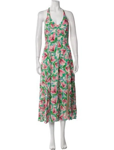 Pre-owned Astr Floral Print Midi Length Dress In Green