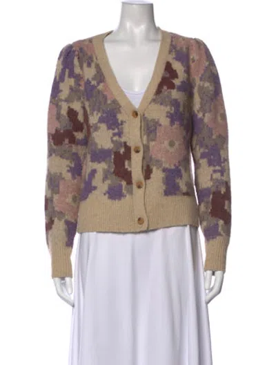 Pre-owned Astr Floral Print V-neck Sweater In Neutrals