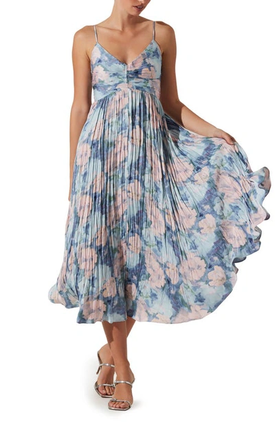 Astr Maeve Floral Midi Sundress In Blue Multi Abstract