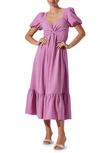 Astr Tie Back Puff Sleeve Midi Dress In Orchid