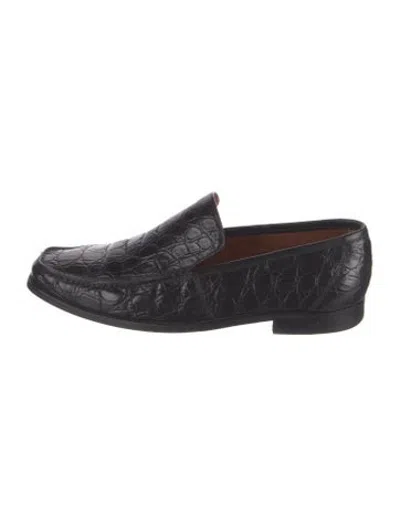 Pre-owned A.testoni Embossed Leather Animal Print Loafers In Black