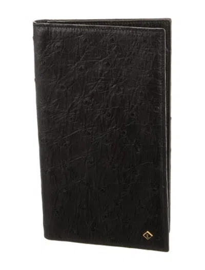 Pre-owned A.testoni Ostrich Animal Print Wallet In Black
