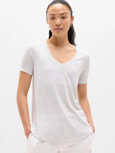 Athleta Breezy Scoop V-neck Tee In Cobblestone Grey Stripe