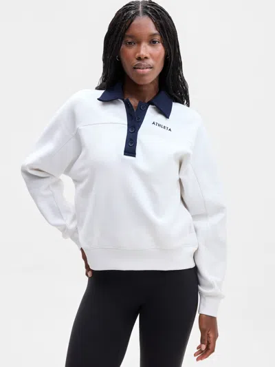 Athleta Forever Fleece Rugby Sweatshirt In White