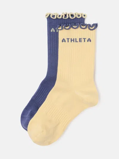 Athleta Kids'  Girl Lettuce Trim Crew Sock 2-pack In Blue
