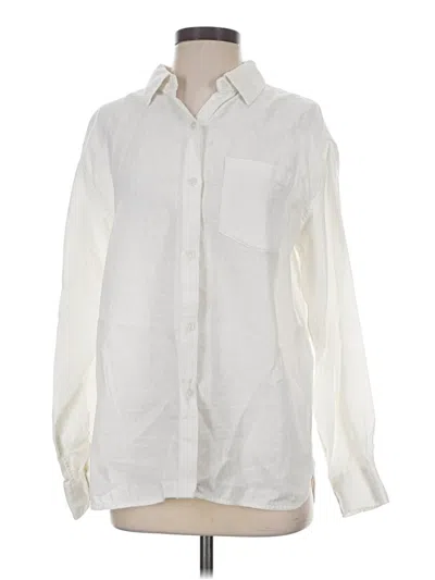 Pre-owned Athleta Long Sleeve Button Down Shirt In Ivory