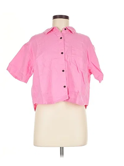 Pre-owned Athleta Short Sleeve Button Down Shirt In Pink