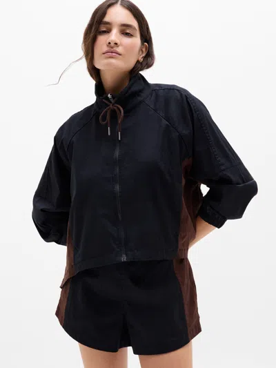 Athleta Superlinen Blend Jacket In Black/woodland