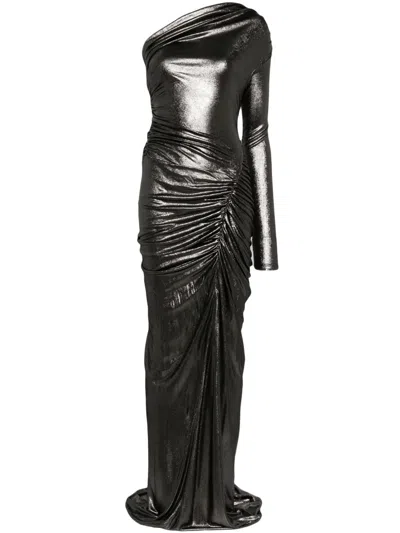 Atlein Metallic Draped Gown In Silver