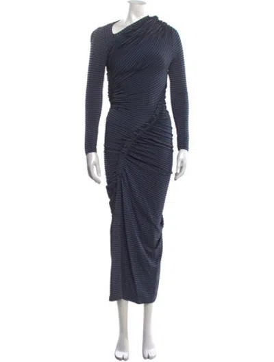 Pre-owned Atlein Striped Long Dress In Blue